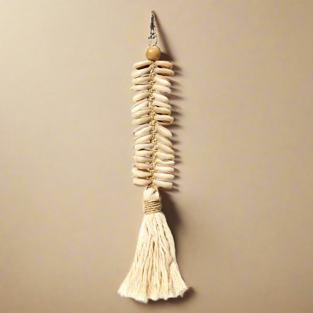 The Macrame Fishbone Keychain - Cream