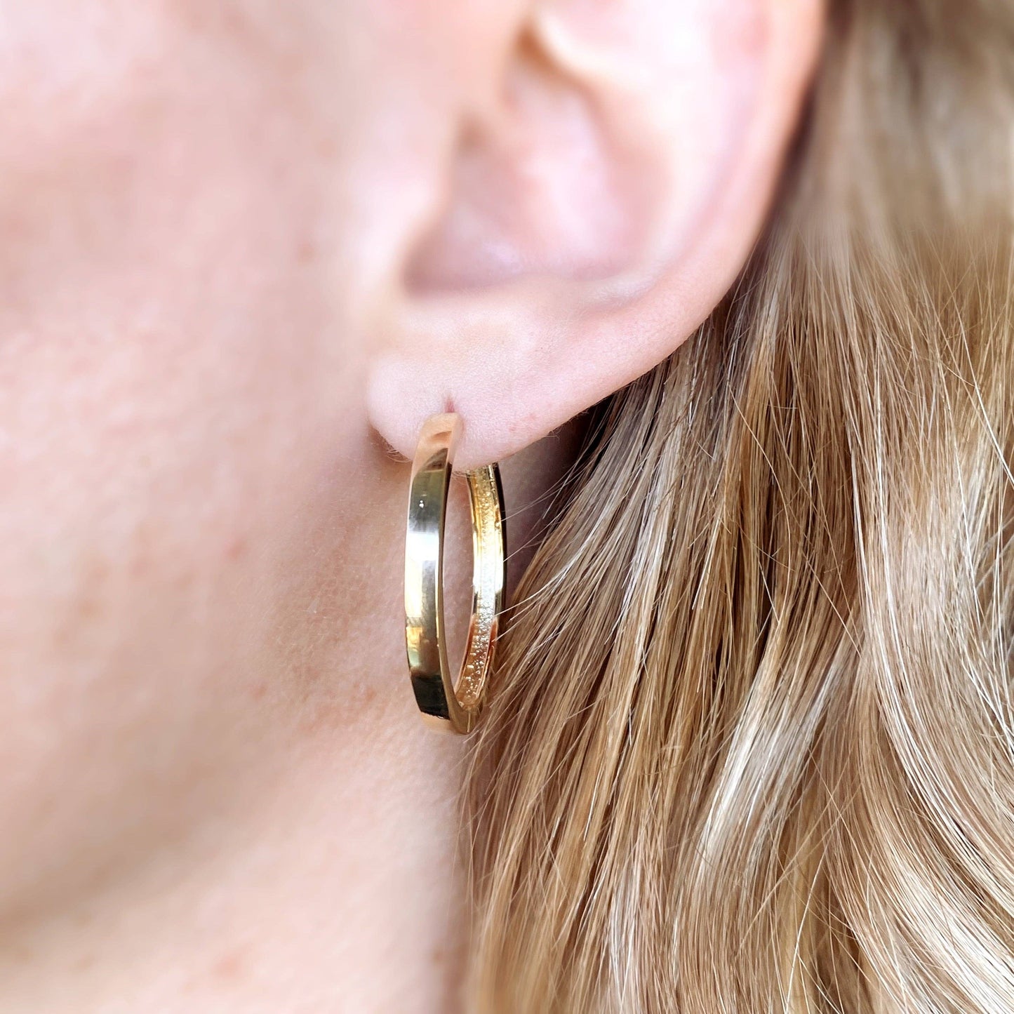 18k Gold Filled Flat Hoop Earrings - Water-resistant
