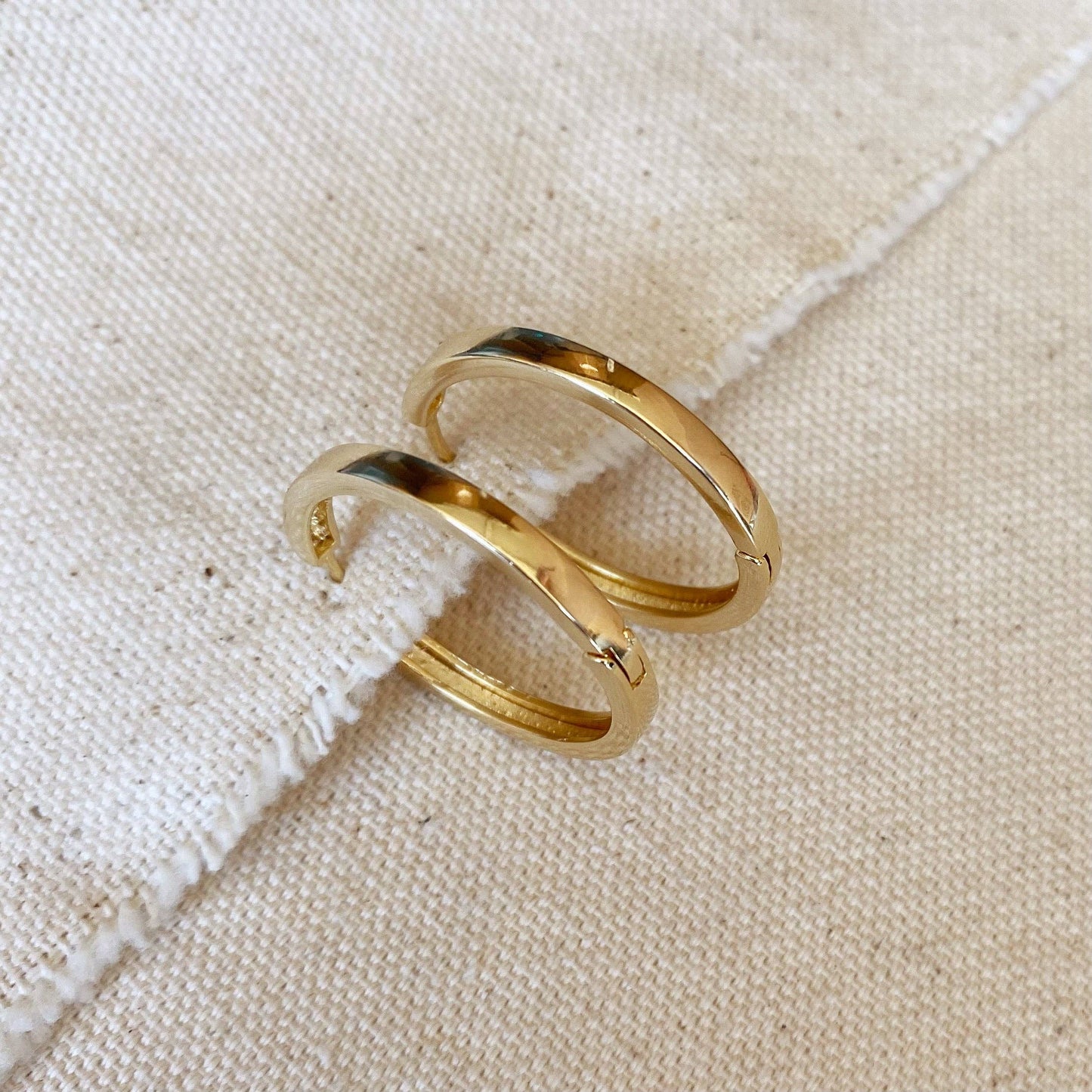 18k Gold Filled Flat Hoop Earrings - Water-resistant
