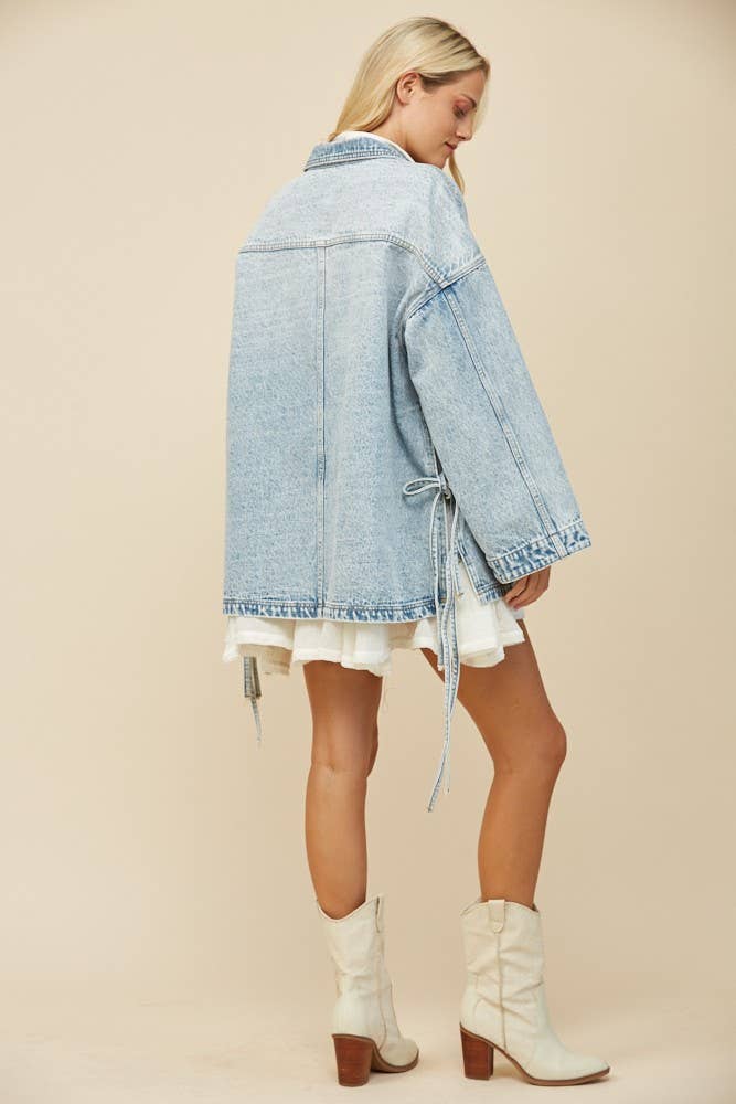 SIDE TIE OVERSIZED DENIM JACKET