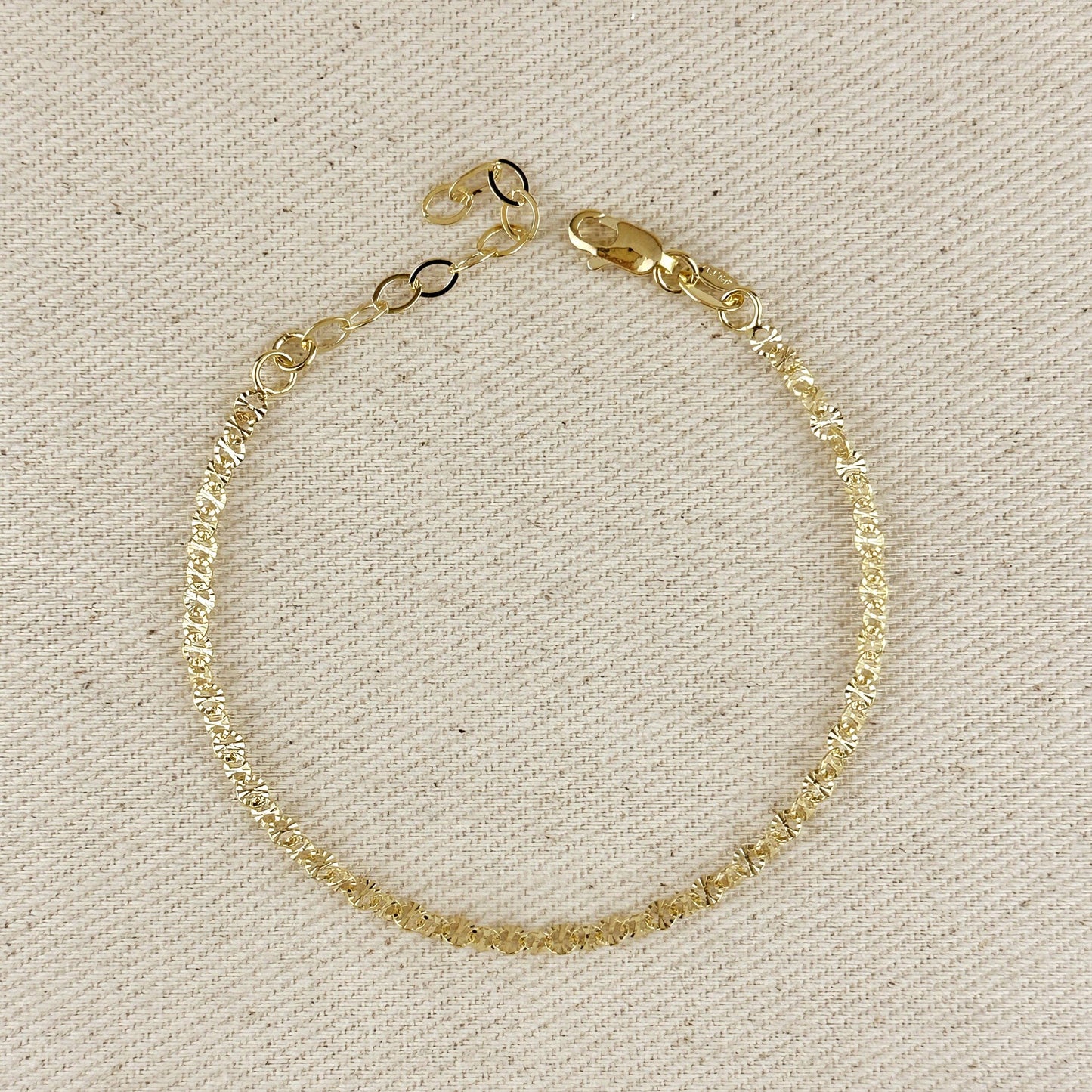 18k Gold Filled Diamond Cut Mirror Chain Bracelet