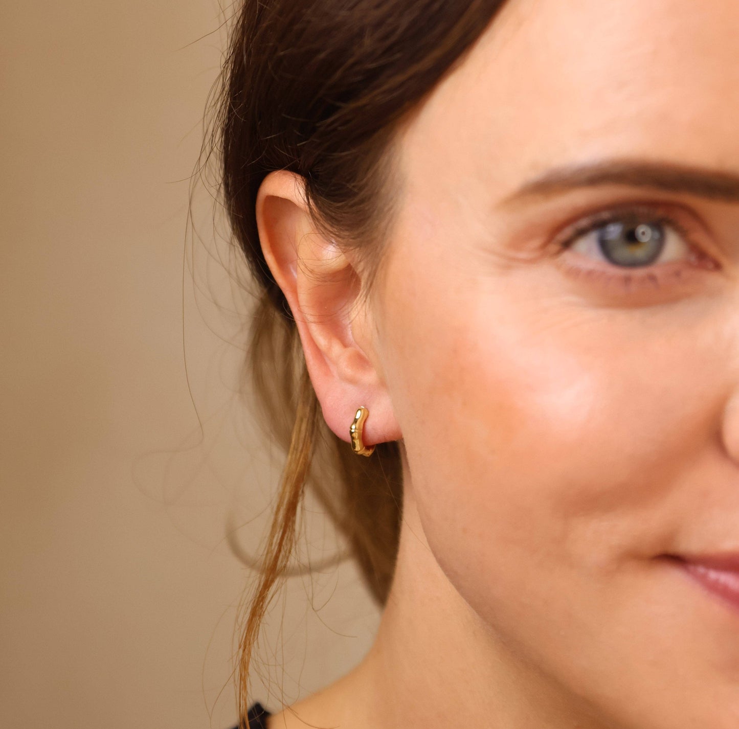 Bamboo Clicker Gold Hoop Earrings