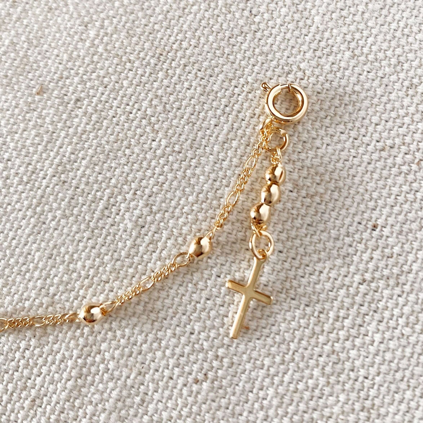 Beaded Gold Bracelet with Cross Charm