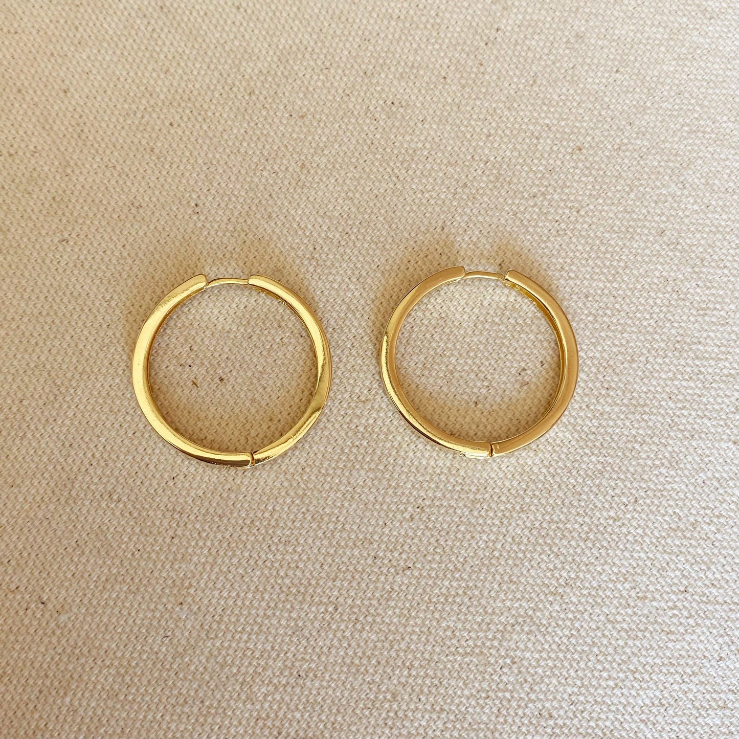 18k Gold Filled Flat Hoop Earrings - Water-resistant