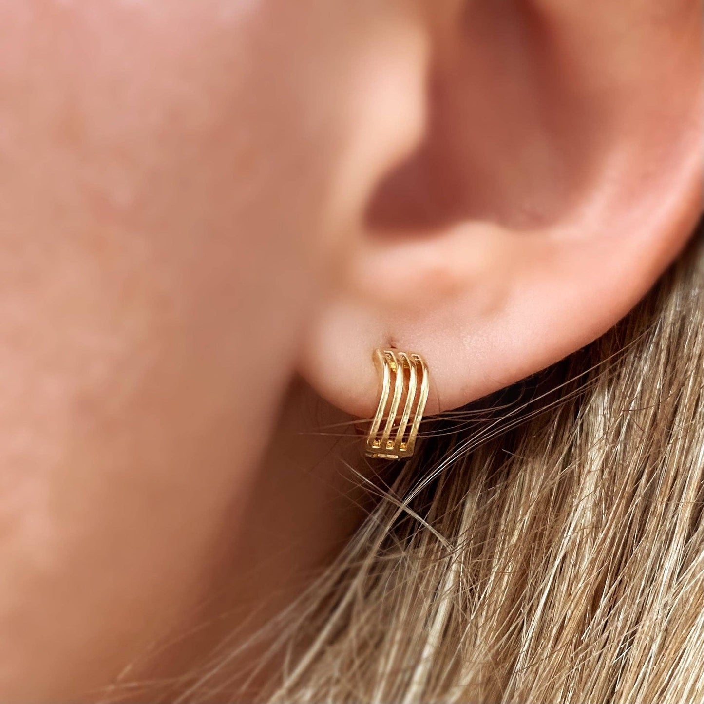 18k Gold Filled Tiny Waves Clicker Hoop Earrings