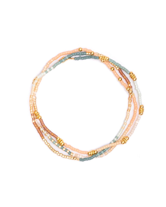 Set/3 Miyuki Beaded Stretch Bracelets (Peach/Aqua/Tan)