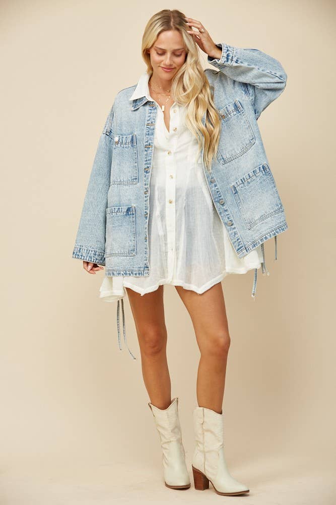 SIDE TIE OVERSIZED DENIM JACKET