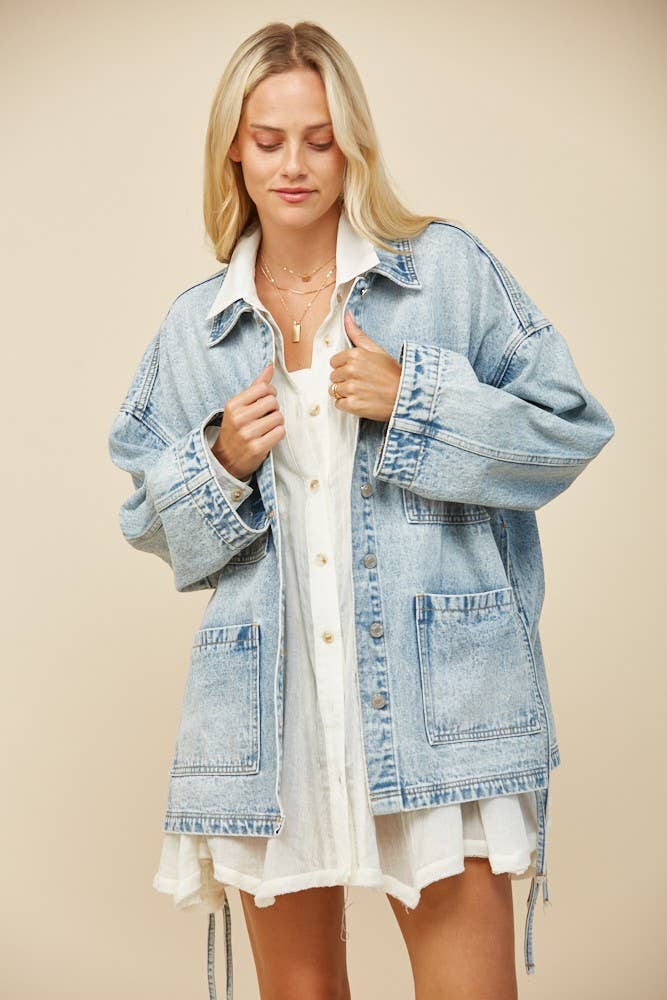 SIDE TIE OVERSIZED DENIM JACKET