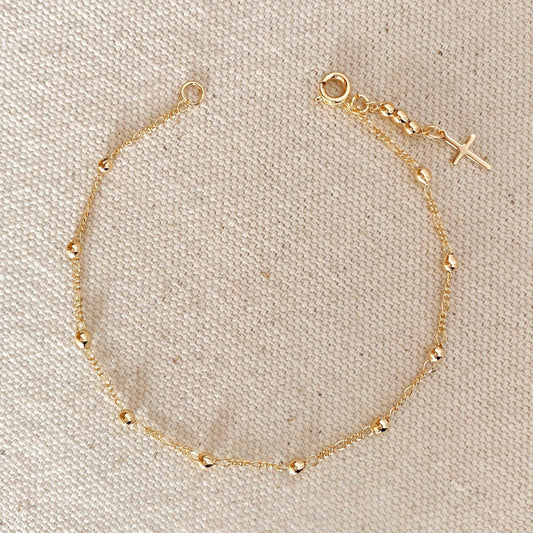 Beaded Gold Bracelet with Cross Charm