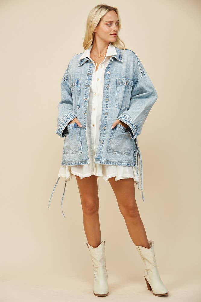 SIDE TIE OVERSIZED DENIM JACKET