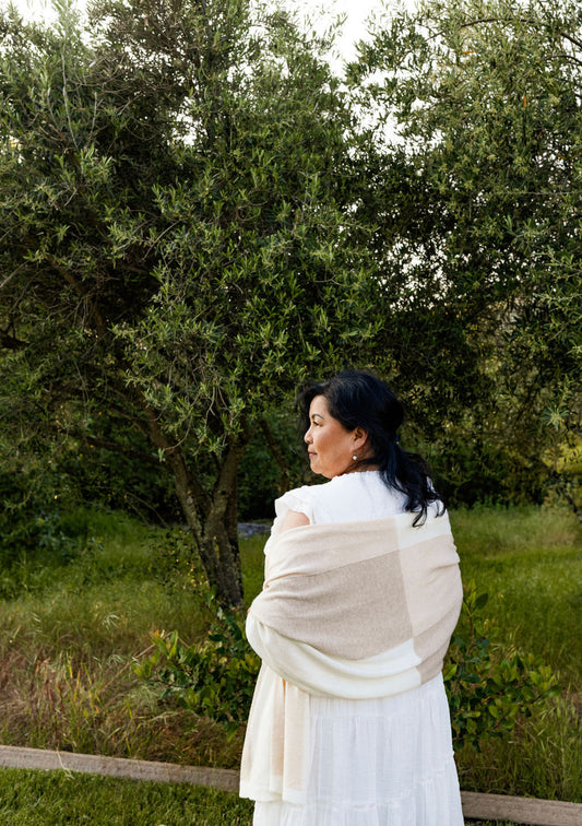 Oversized Knitted Checkered Cashmere Scarf