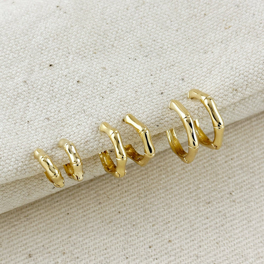 Bamboo Clicker Gold Hoop Earrings