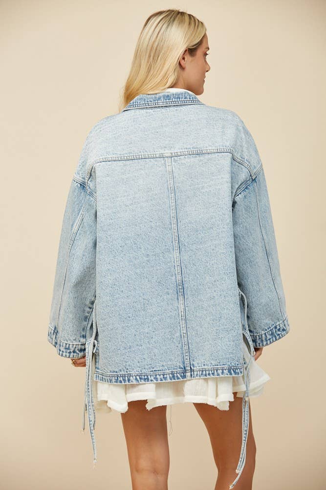 SIDE TIE OVERSIZED DENIM JACKET