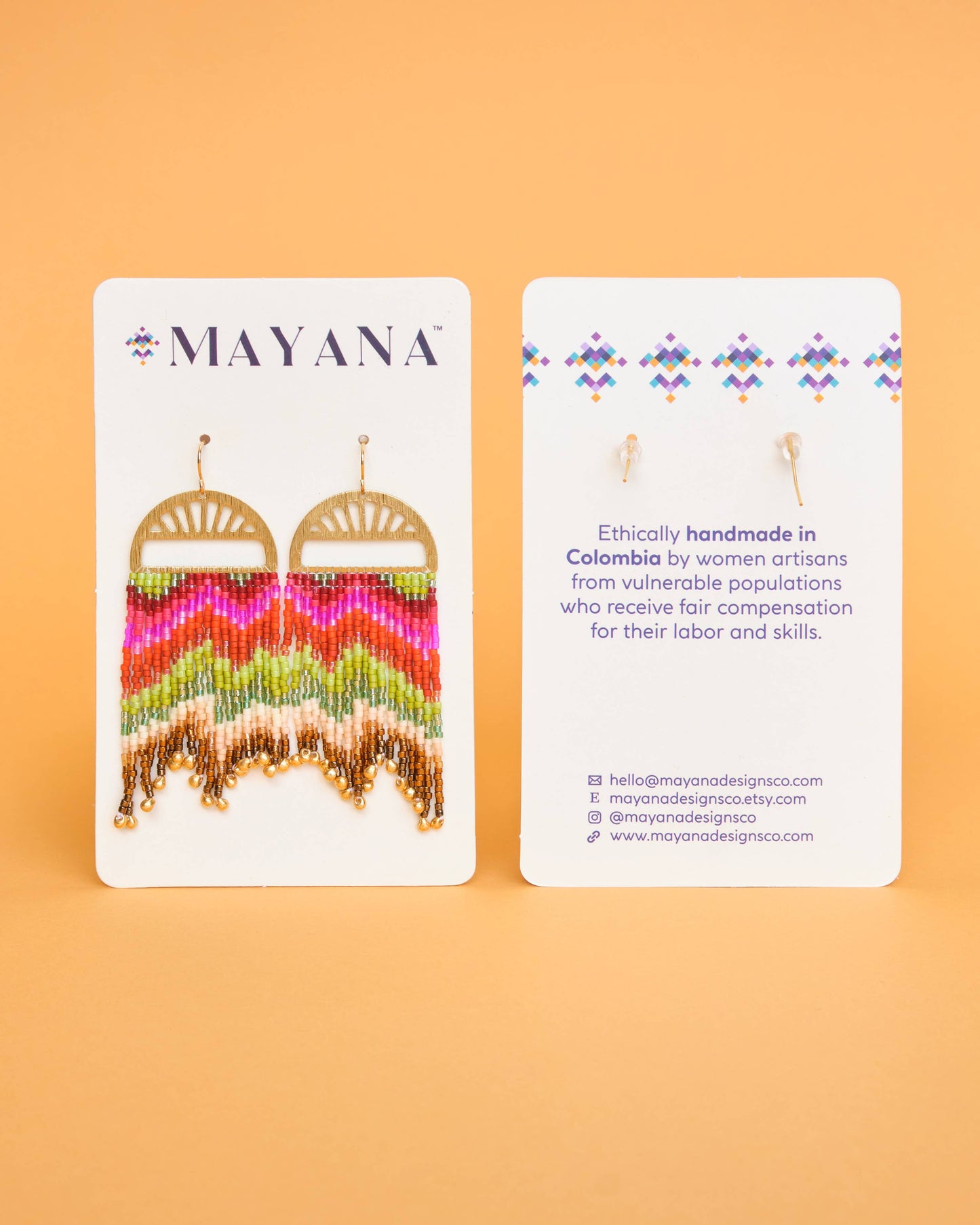 Beaded Handwoven Poppy Flower Fringe Earrings (Cream/Pink)