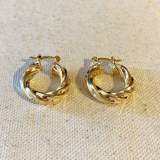 18k Gold Filled Twisted Hoop Earrings - Latch Closure