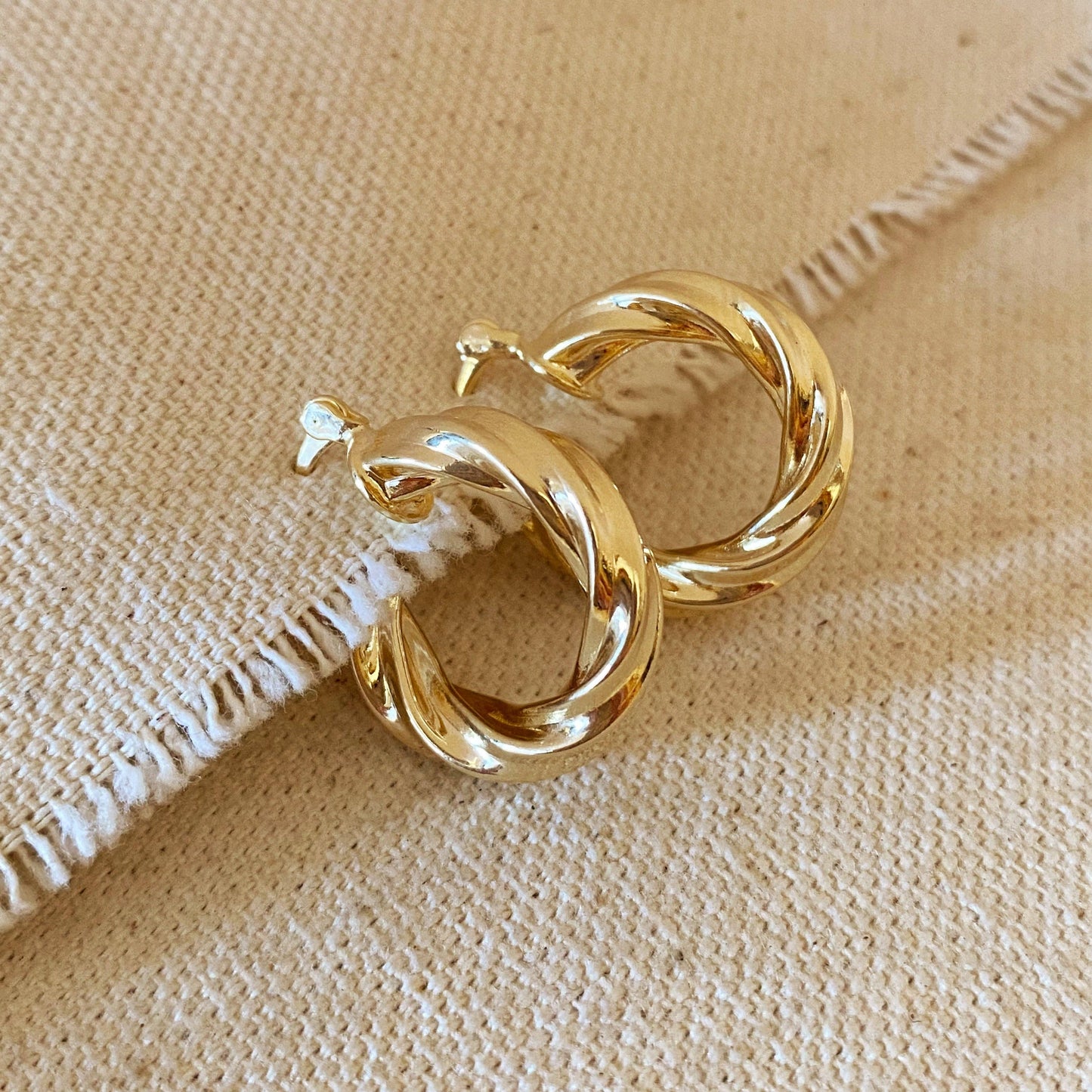 18k Gold Filled Twisted Hoop Earrings - Latch Closure